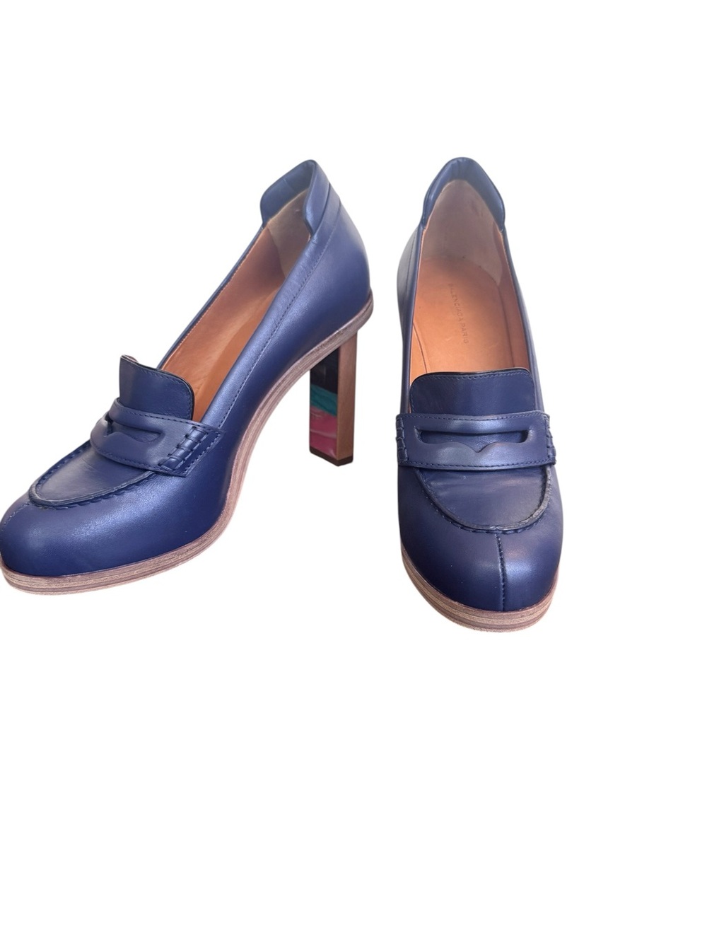 Balenciaga Royal Blue Leather Penny Loafers - Women's